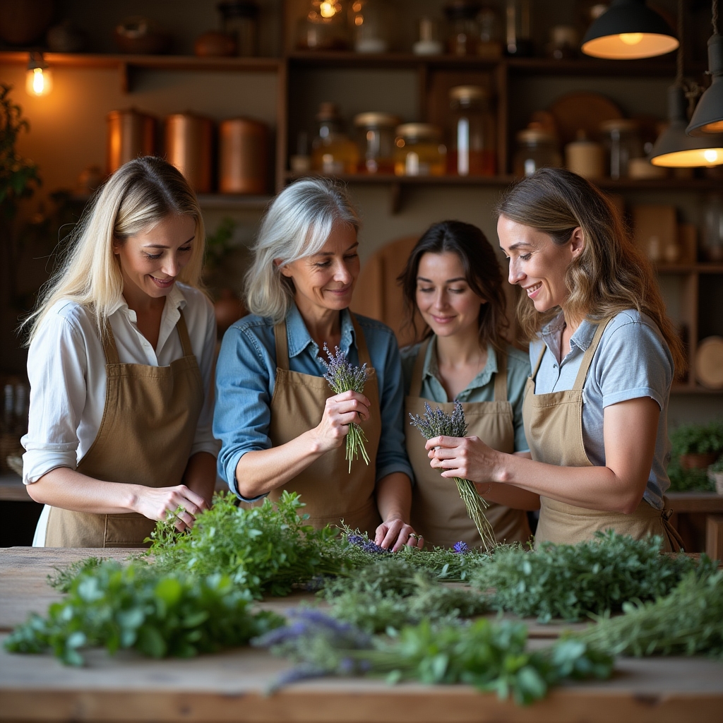 Participantes seleccionando plantas aromáticas mediterráneas en el taller
